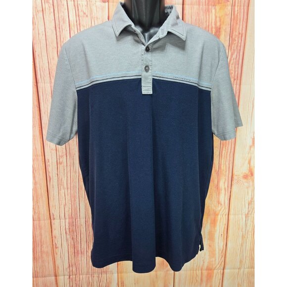 Travis Mathew Mens Polo Shirt Large Gray & Navy Colorblock - Picture 1 of 9